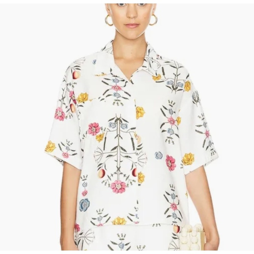 Sancia The Celeste Top Floral Linen Blend Button Down Shirt‎ Size Large